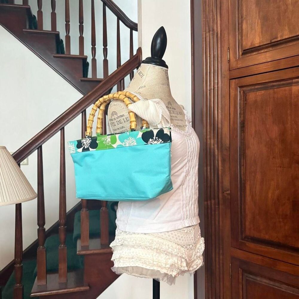 Estee Lauder Y2k Floral Tropical Handbag Purse Tote Beachy Green Blue